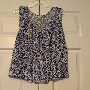 Lucky Brand Blue and White Printed Sleeveless Peplum Tank
